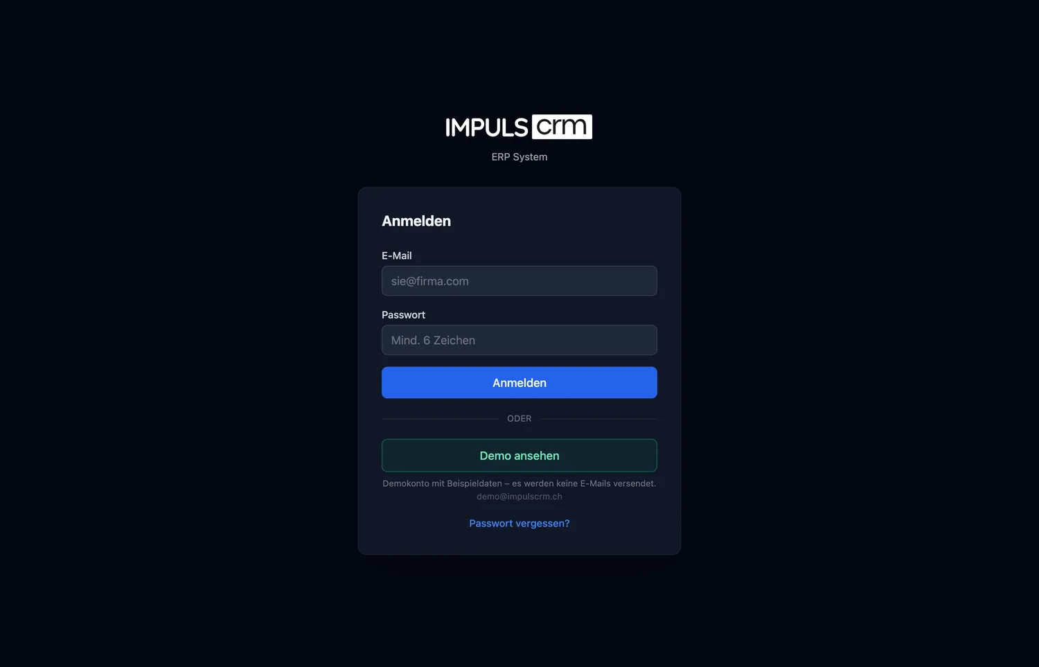 Login-Maske von impulsCRM