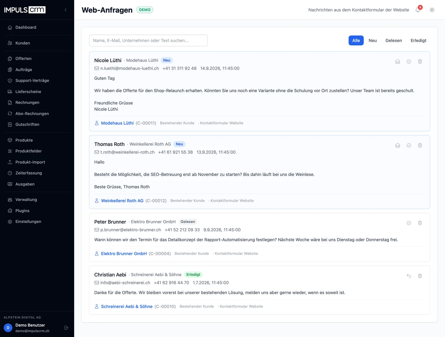 Web-Anfragen in impulsCRM: Nachrichten aus dem Kontaktformular direkt im CRM